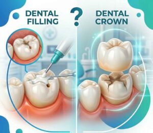 What is the difference between a dental filling and a crown